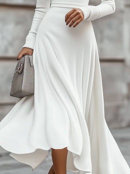 Elegant White Turtleneck Cotton Dress for Chic Comfort