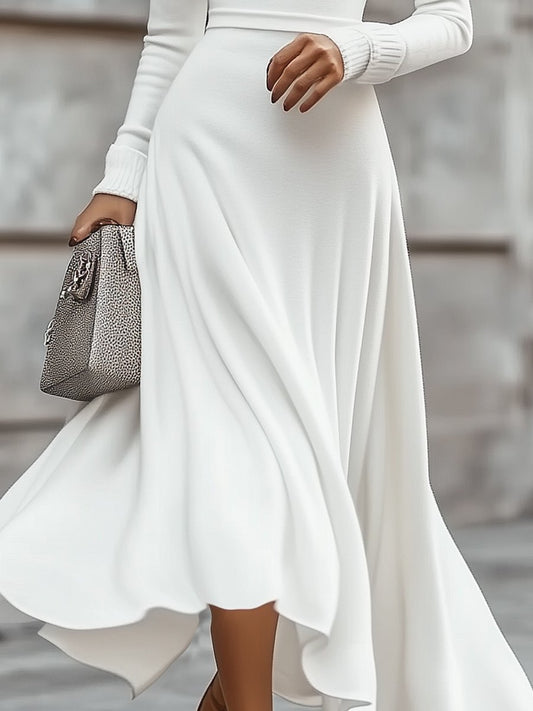 Elegant White Turtleneck Cotton Dress for Chic Comfort