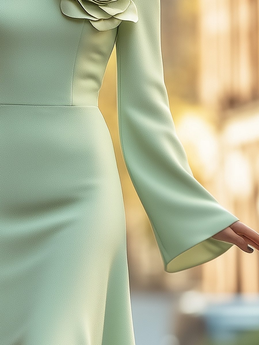 Mint Green A-Line Dress with 3D Floral Details